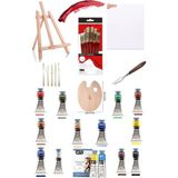 Glance Masaüstü Ortaboy Şövale Art-X Artıva Serıes Oıl Color 37 ml 12"li Set Brushes 10LU Fırça Tuval Set