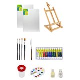 Glance Masaüstü Şövale Fanart Academy Yağlı Boya Seti 12X12ML 2 Adet 35X50 Tuval Başlangıç Seti