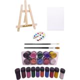 Glance Mini Şövale Seti 25x35 Tuval 10 Adet 20 ml Guaj Boya Renkli Sanat Malzemeleri