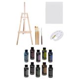 Glance Rich 120 cc 10 Renk Akrilik Boya 3 Ayaklı Şövale Daler Rowney 4'lü Fırça Seti