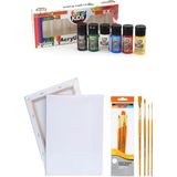 Glance Rich Funny Kids 20 ml Akrilik 6 Lı Set 25X35 Tuval Daller Rowney 4'lü Fırça Seti