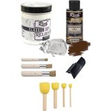 Glance Rich Klasik Rölyef Pasta 350 gr Beyaz Eskitme Boyası ve 4'lü Fırça Seti ile Doku Tarağı