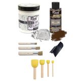 Glance Rich Rölyef Pasta Klasik 350 Gr Beyaz Eskitme Boyası Stencil Fırça 4'lü Ponpon Fırça Doku Tarağı Set