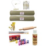 Glance Seramik Hamuru 6x2 kg Kil Kesme Teli Ebeşuarlı 25 ML Akrilik 12li Vernik,Ponpon,Ahşap,Merdane Set