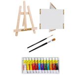 Glance Şövale Mini+Tuval 25X35+ Academy Akrilik Boya Seti 12X12 Ml+Fırça Set