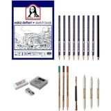 Glance Südor Mona Lisa A5 Eskiz Defterli 8 Karakalem ve Kuruboya Kalemi Çizim Seti Tekli Paket 50 Yaprak