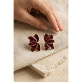 Glaren Minimal Bordo Yaprak Altın Renk Kadın Küpe