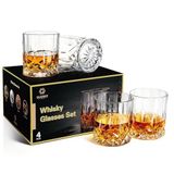 GLASKEY Viski Bardağı, 4'lü Set, 320 ml Kurşunsuz Kristal Su Bardağı, Kokteyl, Rum, Votka, Scotch Cin, Konyak, Su, Viski Bardağı, Erkekler, Baba, Kardeş için Viski Bardağı Hediye Seti