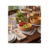 GLASS HOME Bambu Çizgili Kase ,büyük Boy 22*6cm Meyvelik Ekmeklik Salata Meze Bambu Kase Sunum Tepsisi 22 cm
