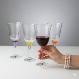 Glass Renkli Ayaklı Cam Kadeh Seti 4’lü–Mor,Sarı,Turuncu,Kırmızı |Şık Sofra ve Dekoratif Sunum Seti