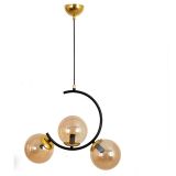 Glass Word 3 Bal Camlı Siyah Kasalı Avize, Gold Detaylı