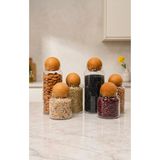 Glass&Grace 6’lI Ahşap Top Kapaklı Cam Kavanoz Seti | 1400 ML + 800 ML + 500 ML | Erzak, Kuru Gıda ve Saklama Kabı