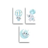 glassify 3’lü Mavi Yavru Fil MDF Bebek Odası/Çocuk Odası Tablo Seti 25 x 35