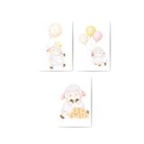 glassify 3’lü Sevimli Kuzucuklar & Balonlar MDF Bebek Odası/Çocuk Odası Tablo Seti 25 x 35