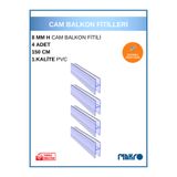 GLASSMAKRO 8 MM Büyük H Cam Balkon Şeffaf Fitil 150 CM 4 adet