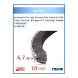 GLASSMAKRO Alüminyum Pvc Kapı Pencere Cam Balkon Yapışkanlı Kıl Fitili En 6,7mm - Kıl Uzunluğu: 10mm - 10 METRE