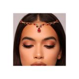 GlassySKY (GOLD KIRMIZI) Hint Başlık/Alınlık/Hanfu Taç Saç Tesettür Aksesuar Düğün/Nişan/Gelin/Kına/Doğum Günü