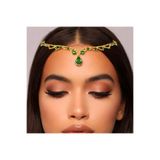 GlassySKY (GOLD YEŞİL) Hint Başlık/Alınlık/Hanfu Taç Saç Tesettür Aksesuar Düğün/Nişan/Gelin/Kına/Doğum Günü