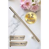 GLASWEN 12 Adet Boy Kulp İnox 192 mm Kulp Mobilya Mutfak Dolabı Çekmece Dolap Kapak Kulpu Kulbu Metal Kulpla
