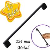 Glaswen 12 Adet Marmara Kulp 224 mm Siyah Mutfak Kulpu Çekmece Dolap Kapak Kulbu Metal Mobilya Dolabı Kulp