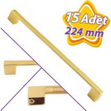 Glaswen 15 Adet Marmara Kulp 224 mm Altın Mutfak Kulbu Çekmece Dolap Kapak Kulbu Metal