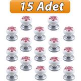 Glaswen 15 Adet Pembe Beyaz Ortanca Çiçek Desenli Krom Tablalı Polimer Düğme Kulp Mobilya Mutfak Dolabı Çekmece Kulpları