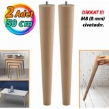 Glaswen 2 Adet Ahşap Ayak 50 cm Masa Zigon Sehpa Tv Ünitesi Puf Tabure Ayağı Ayakları Konik M8 Civatalı - Ahşap Rengi