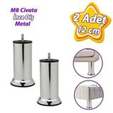 Glaswen 2 Adet Metal Destek Ayağı 12 cm Krom Mobilya Kanepe Baza Koltuk Ünite Ayakları Metrik 8 Civatalı Ince Diş