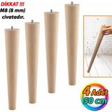 Glaswen 4 Adet Ahşap Ayak 50 cm Masa Zigon Sehpa Tv Ünitesi Puf Tabure Ayağı Ayakları Konik M8 Civatalı - Ahşap Rengi