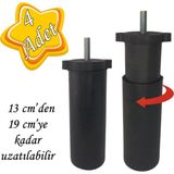 Glaswen 4 Adet Ayarlı Destek Ayağı 13 x 19 cm Siyah Gizli Ayak Mobilya Kanepe Baza Koltuk Dolap Tv Ünitesi