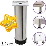 Glaswen 4 Adet Metal Ayarlanabilir 12 cm Krom Destek Ayağı Mobilya Kanepe Baza Koltuk Dolap Sehpa Tv Ünitesi Ayağı