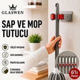 GLASWEN 6 Adet Paspas Süpürge Fırça Ve Mop Askısı Sap Tutucu Mutfak Banyo Askı Yapışkanlı Düzenleyici Askılık Gri