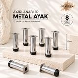 Glaswen 8 ADET Metal Ayarlanabilir 12 cm Krom Destek Ayağı Mobilya Kanepe Baza Koltuk Dolap Sehpa TV Ünitesi Yükseltici Ayak