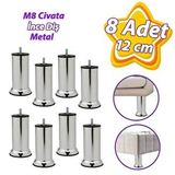 Glaswen 8 Adet Metal Destek Ayağı 12 cm Krom Mobilya Kanepe Baza Koltuk Ünite Ayakları Metrik 8 Civatalı Ince Diş