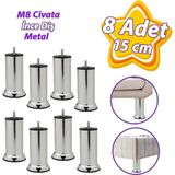 Glaswen 8 Adet Metal Destek Ayağı 15 cm Krom Mobilya Kanepe Baza Koltuk Ünite Ayakları Metrik 8 Civatalı Ince Diş