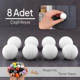 Glaswen 8 Adet Sert Plastik Düğme Yuvarlak Top Çizgili Beyaz Dolap Mobilya Mutfak Dolabı Çekmece Kulbu Kulpu Kulplar