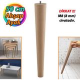 Glaswen Ahşap Ayak 50 cm Masa Zigon Sehpa Tv Ünitesi Puf Tabure Ayağı Ayakları Konik M8 Civatalı - Ahşap Rengi