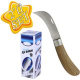 Glaswen Aşı Bıçağı Eğri Uçlu Ara Çakı Bağ Bıçağı Paslanmaz Çelik + Ağaç Meyve Aşı Bandı Aşılama Bağı Fidan Bant (2'li Set) - Renkli