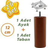 Glaswen Destek Ayağı 12 cm Kahverengi ve Metal Düz Ayak Tabanı M8 Civatalı Ince Diş Mobilya Kanepe Baza Seti