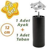 Glaswen Destek Ayağı 12 cm Siyah ve Metal Düz Ayak Tabanı M8 Civatalı Ince Diş Mobilya Kanepe Baza Koltuk Seti