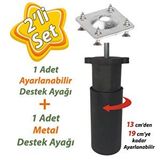 Glaswen Destek Ayağı 13-19 cm Siyah ve Metal Düz Ayak Tabanı M8 Civatalı Ince Diş Mobilya Kanepe Baza Koltuk Seti