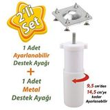 Glaswen Destek Ayağı 9,5-14,5 cm Beyaz ve Metal Düz Ayak Tabanı M8 Civatalı Ince Diş Mobilya Kanepe Baza Koltuk Seti
