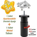 Glaswen Destek Ayağı 9,5-14,5 cm Siyah ve Metal Düz Ayak Tabanı M8 Civatalı Ince Diş Mobilya Kanepe Baza Koltuk Seti
