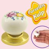 GLASWEN Kardelen Gerçek Porselen Düğme Gold Altın Çekmece Dolap Kapak Kulpu Kulbu Porselen Kulp