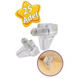 GLASWEN Kristal Raf Pimi Şeffaf Cam Ahşap Metal Raf Tutucu Çivisi Mobilya Dolap Pimi (25 Adet)