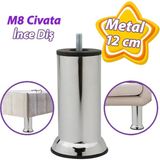 Glaswen Metal Destek Ayağı 12 cm Krom Mobilya Kanepe Baza Koltuk Ünite Ayakları Metrik 8 Civatalı Ince Diş