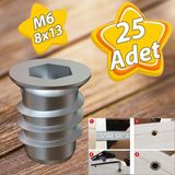 Glaswen Metal Düz Dişli Dübel M6 8X13 Çinko Mobilya Bağlantı Elemanı 25 Adet Krom Renk