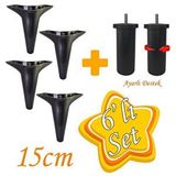 GLASWEN Zelve 6'lı Set Mobilya Tv Ünitesi Çekyat Koltuk Kanepe Ayarlı M8 Destek Ayağı 15 Cm Siyah Baza Ayak