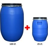 GLC PAINTS Plastik Varil Seti 120 Lt ve 25 Lt Akdeniz Mavi Renkli Sızdırmaz HDPE Malzeme