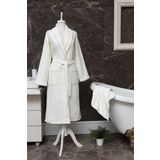 Gleam Atelier Bornoz, Baş Havlusu, Terlik Set, S-m Ve L-xl Beden Seçenekli ekru L/XL